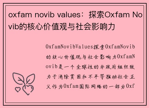 oxfam novib values：探索Oxfam Novib的核心价值观与社会影响力