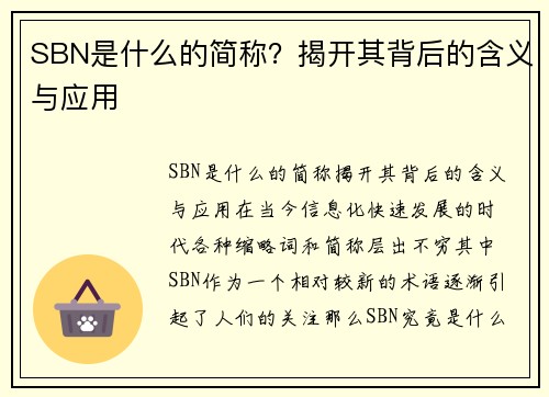 SBN是什么的简称？揭开其背后的含义与应用